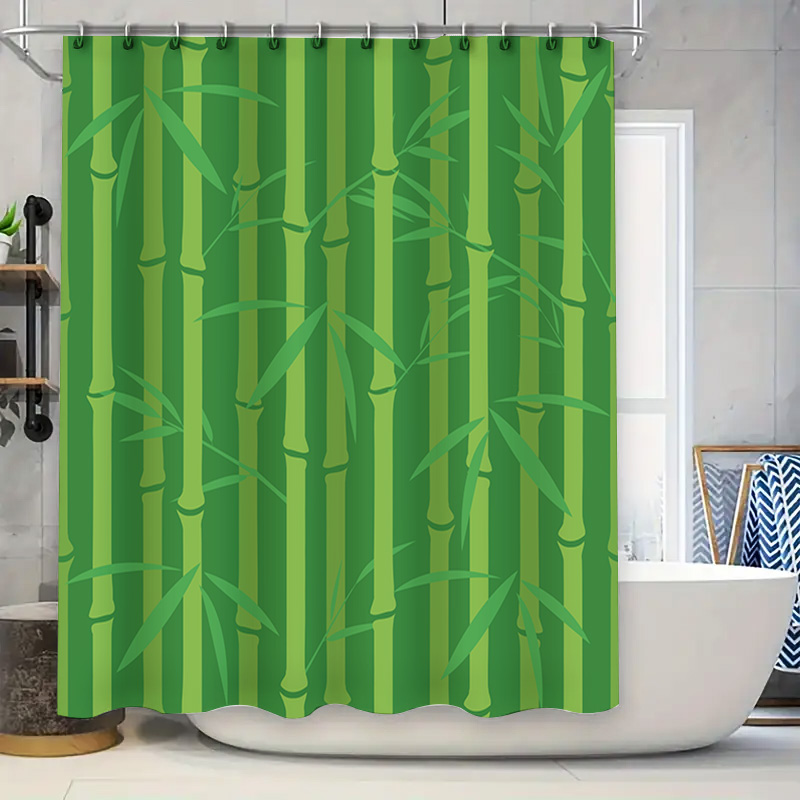 Bamboo Bath Mat - Zielona bambusowa zasłona prysznicowa z wzorem