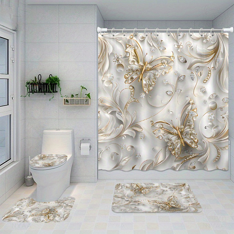 Bamboo Bath Mat - 4-częściowy elegancki zestaw zasłon prysznicowych z